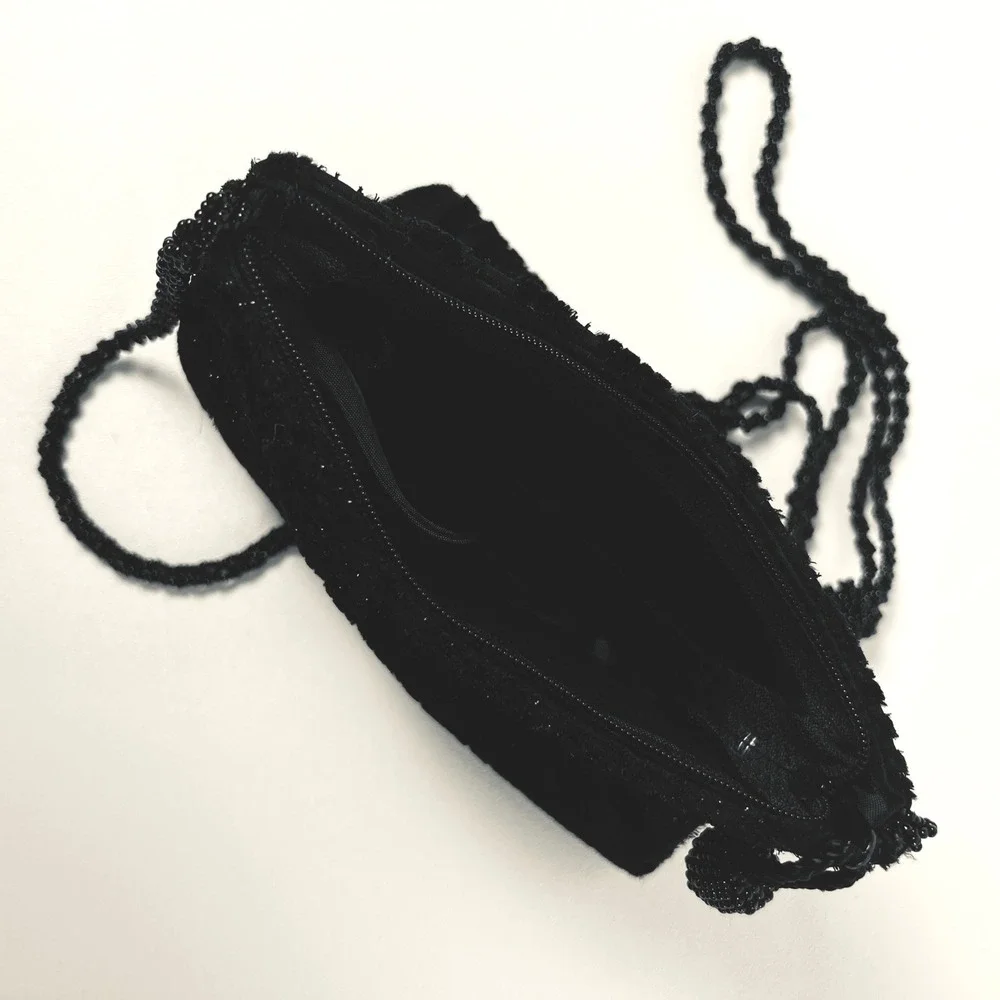Crossbody Cocktail Evening Bag Womens Black Velvet Beaded Brocade Whimsigoth 7